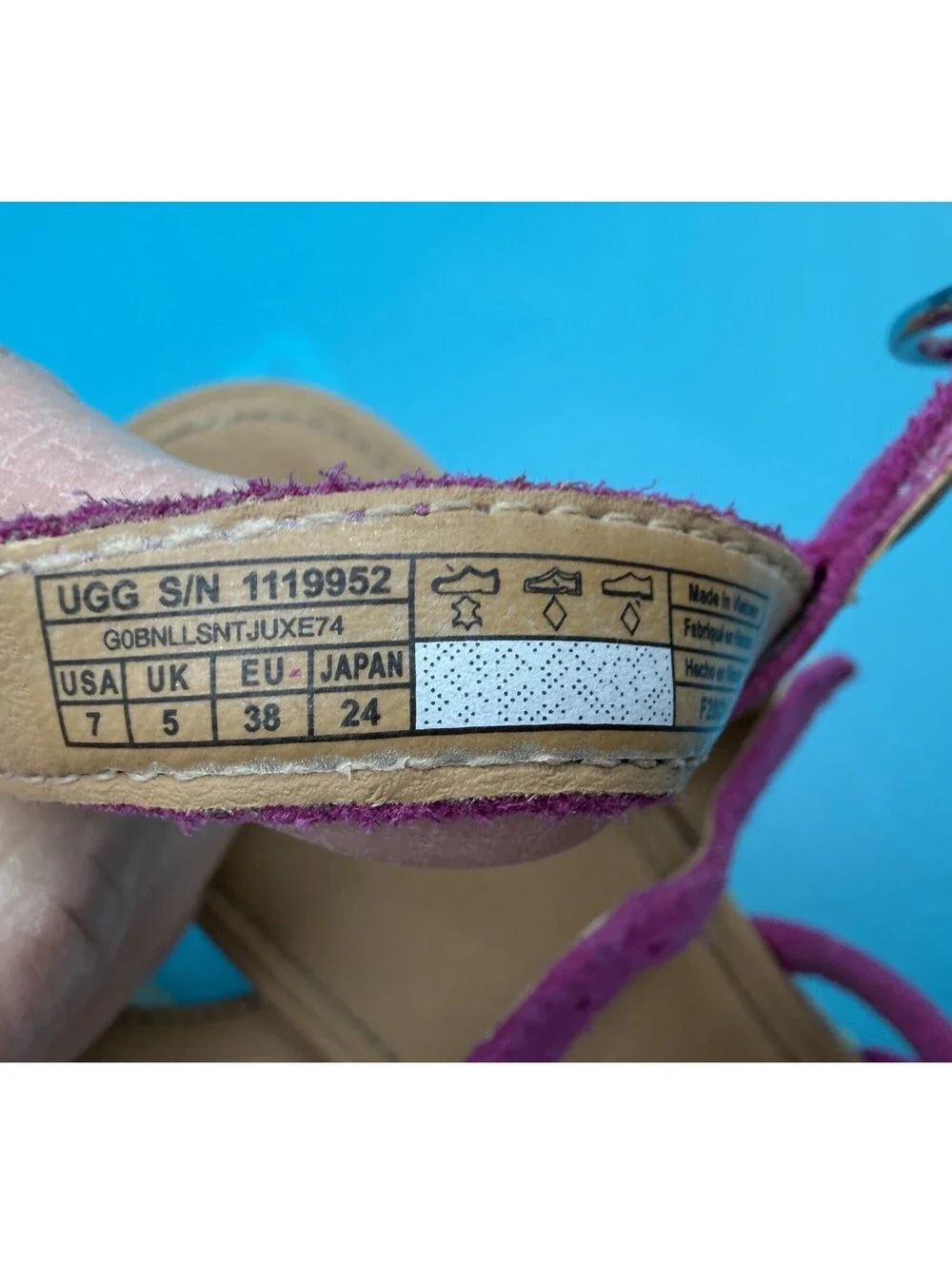 UGG Cressida Vibrant Purple Suede Strappy Sandals Jute Wrapped Wedge Heel Size 7